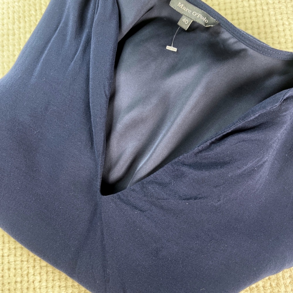 Marc O'Polo Navy Blue‎ V-Neck Long Sleeve Drawstring Waist Dress Lined